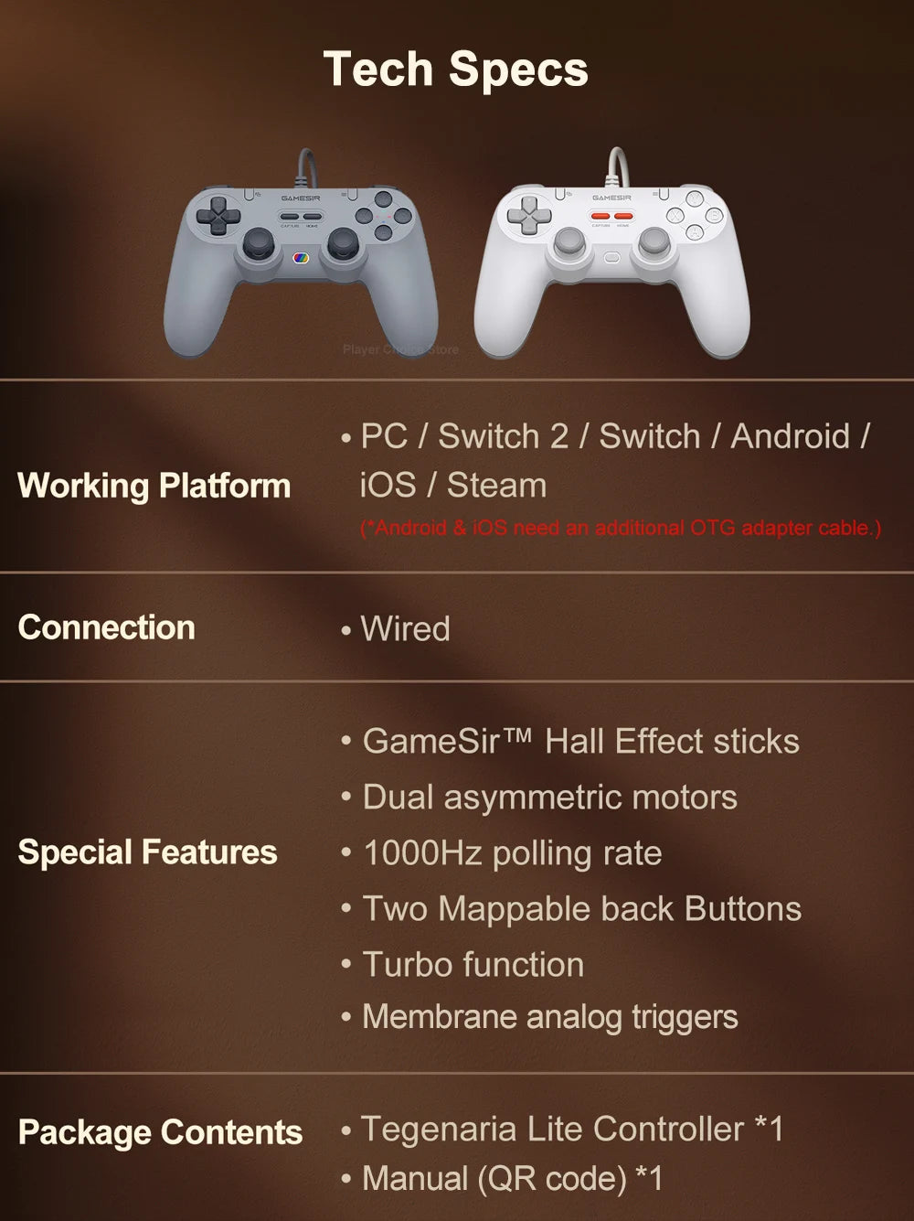 Controle Gamer GameSir Tegenaria Lite com Hall Effect, 1000Hz e 2 Botões Traseiros