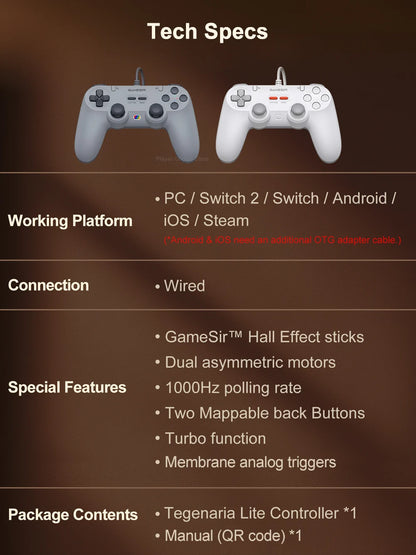 Controle Gamer GameSir Tegenaria Lite com Hall Effect, 1000Hz e 2 Botões Traseiros
