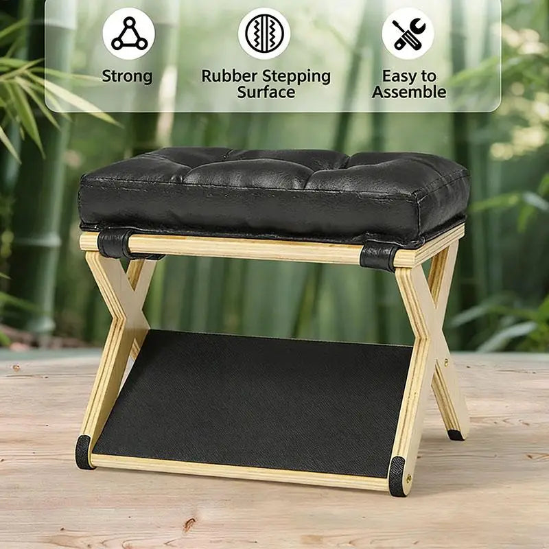 Apoio de Pés Ergonômico de Dupla Camada em Madeira com Topo Estofado e Rampa Antiderrapante