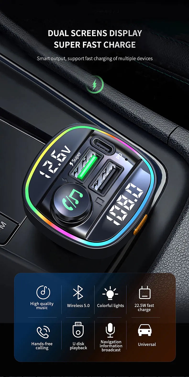DYBO C22 — Transmissor FM Bluetooth 5.0 para Carro