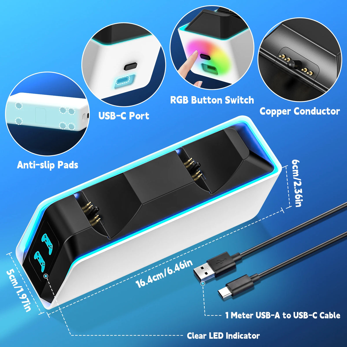 Base Carregadora para 2 Controles PS5 DualSense e Edge com LED RGB