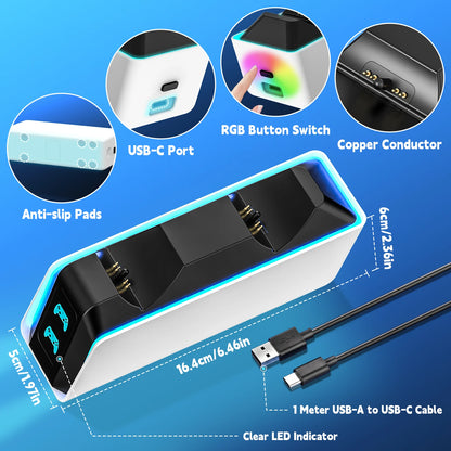Base Carregadora para 2 Controles PS5 DualSense e Edge com LED RGB
