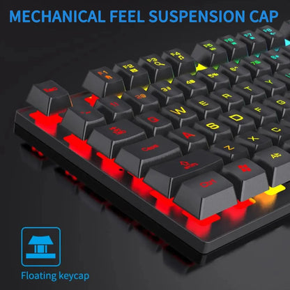 Kit Teclado Mecânico Gamer 104 Teclas Retroiluminado Rainbow e Mouse Com Fio – À Prova de Respingos
