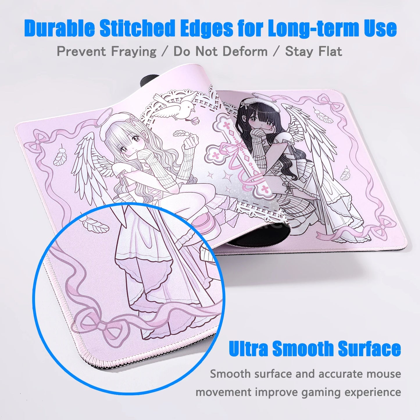 Mouse Pad Gamer Kawaii Anime Angel Girls XXL – Base Antiderrapante Rosa