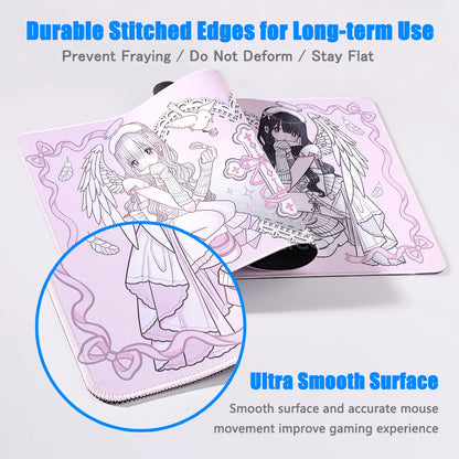Mouse Pad Gamer Kawaii Anime Angel Girls XXL – Base Antiderrapante Rosa