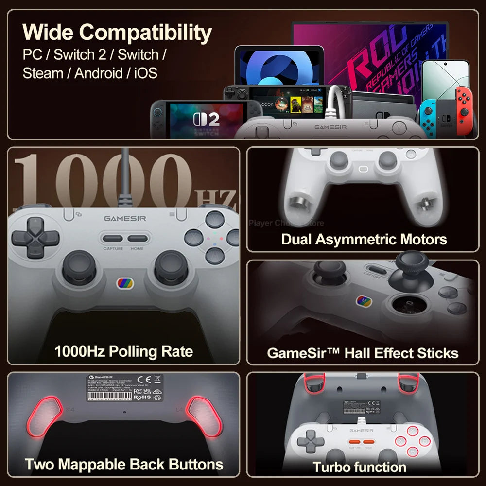 Controle Gamer GameSir Tegenaria Lite com Hall Effect, 1000Hz e 2 Botões Traseiros