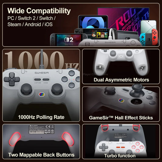 Controle Gamer GameSir Tegenaria Lite com Hall Effect, 1000Hz e 2 Botões Traseiros