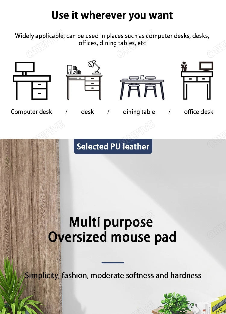 Mousepad grande para escritório, protetor de mesa em couro PU impermeável, ideal para teclado, jogos e acessórios de PC.
