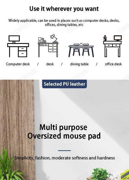 Mousepad grande para escritório, protetor de mesa em couro PU impermeável, ideal para teclado, jogos e acessórios de PC.
