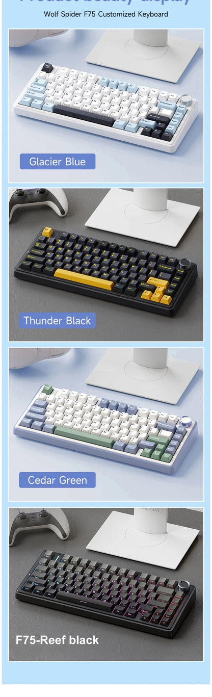 Teclado Mecânico Gamer AULA F75 75% RGB Tri-Mode 2.4G Bluetooth USB