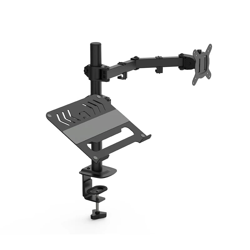 Suporte de Mesa Articulado para 2 Monitores e Notebook – Braço Totalmente Ajustável para Telas até 32" e Laptops até 17"