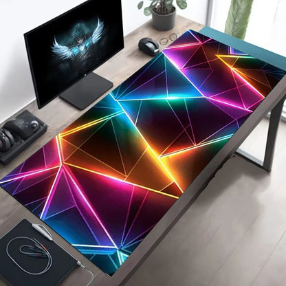 Desk Mat Gamer Gradiente Neon XXL – Mouse Pad Speed com Borda Costurada