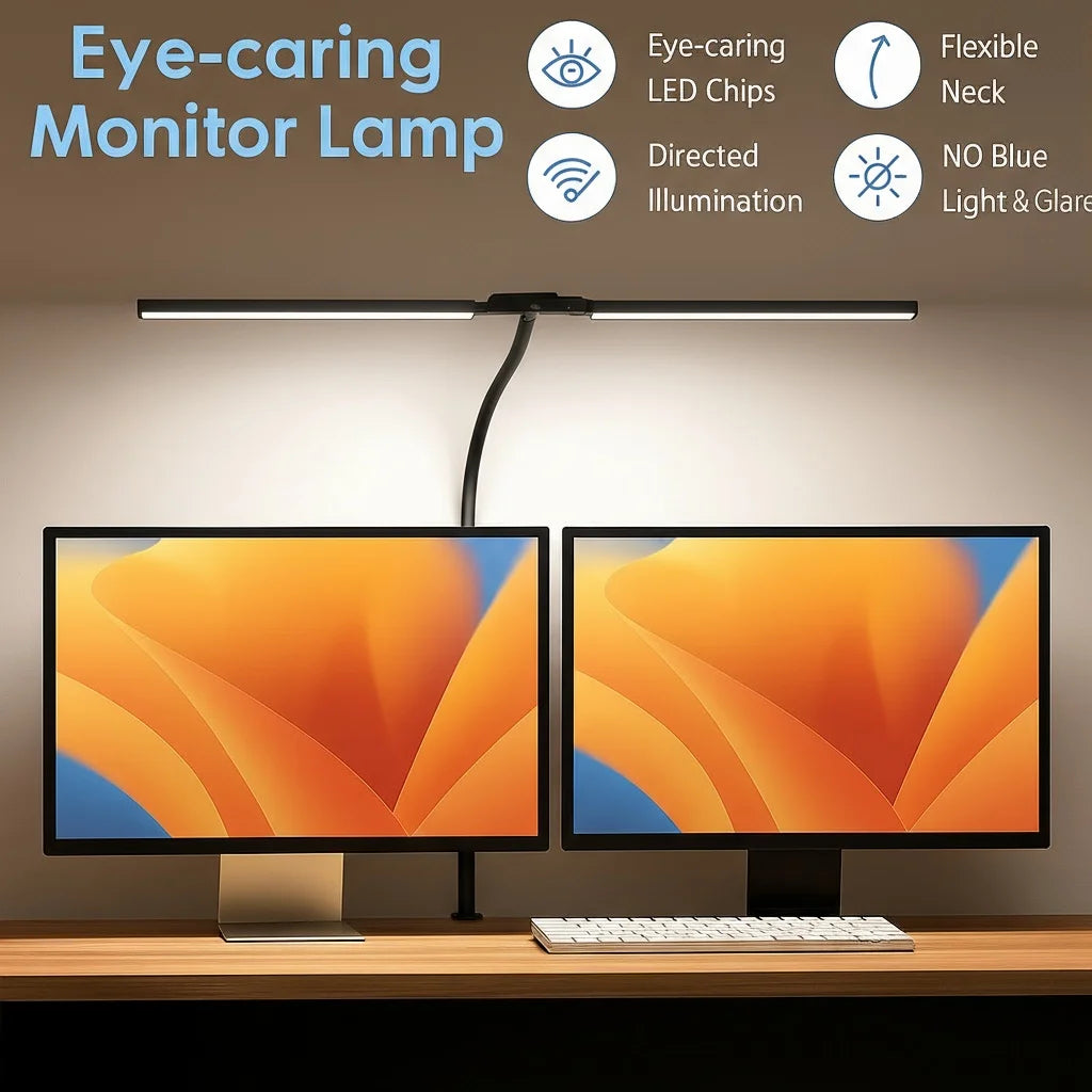 Luminária de Mesa LED Dupla Articulada ALTCHIHYQ – Lâmpada de Monitor USB Dimerizável com Sensor Touch, 3 Modos de Cor e Proteção Ocular para Escritório e Home Office