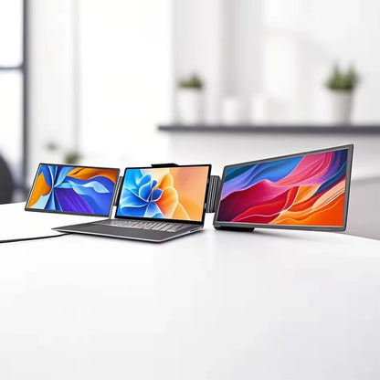Extensor de Tela Portátil Triplo XMSJ 14" – Monitor Duplo Integrado IPS Full HD (1920x1200), Conexão USB-C Plug & Play, Layout Retrátil 16:10 para Notebook, Multitasking e Produtividade Avançada