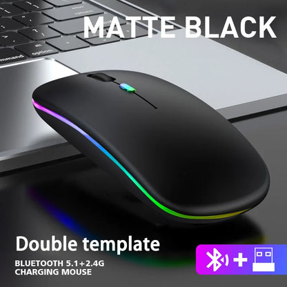 Mouse Sem Fio Dual Mode (Bluetooth + 2.4Ghz) Recarregável com Iluminação RGB e Teclas Silenciosas