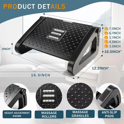 Apoio de Pés Ergonômico para Baixo da Mesa – Suporte com Rolos de Massagem e Altura Ajustável
