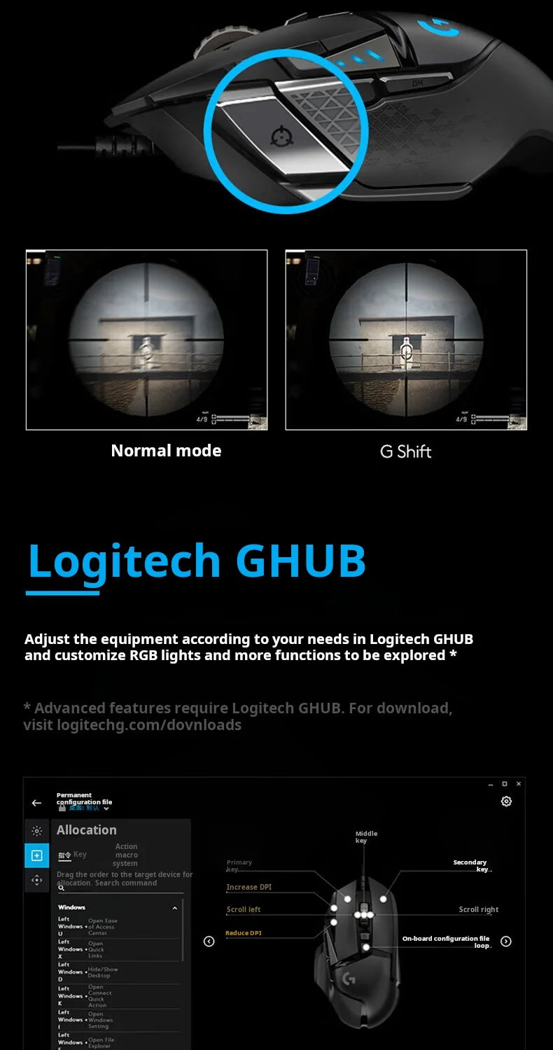 Mouse Gamer Logitech G502 HERO RGB com 11 Botões e 25.600 DPI