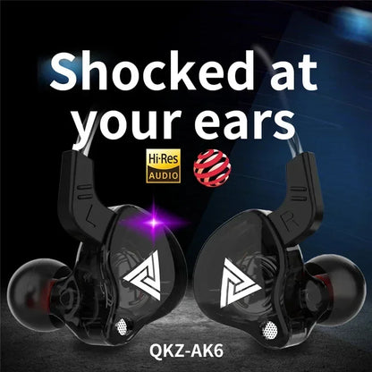 Fone de Ouvido Retorno de Palco In-Ear QKZ AK6 – Driver Dinâmico de 10mm, Cabo TPE com Microfone e Conexão P2 de 3.5mm para Monitoramento e Uso Diário