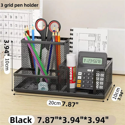 Organizador de Mesa de Metal Aramado Preto – Organizador Multifuncional com 3 Compartimentos