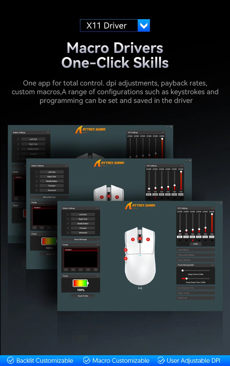Attack Shark X11 — Mouse Gamer Tri-Mode