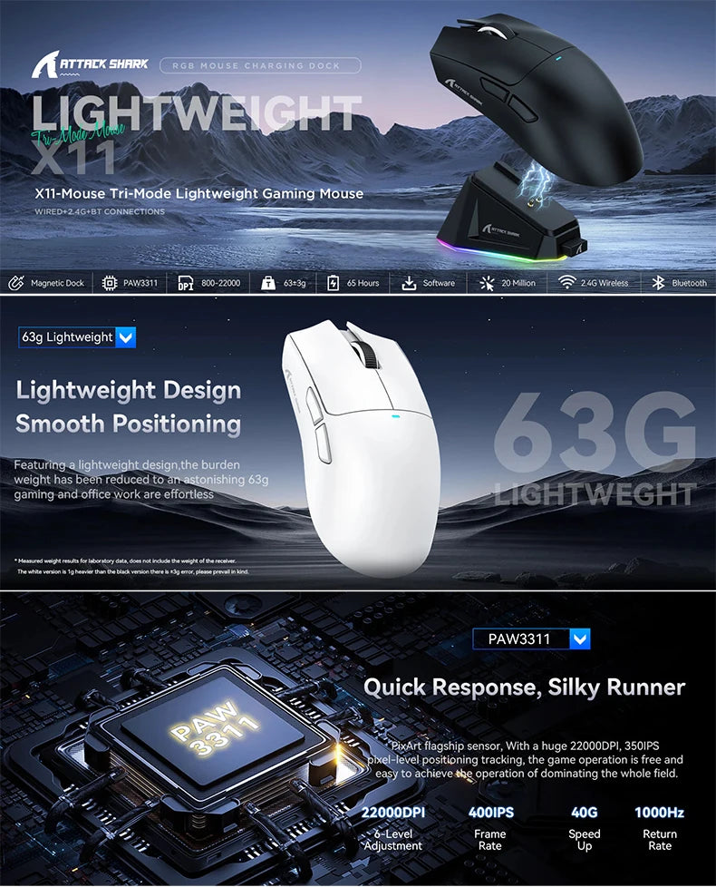 Attack Shark X11 — Mouse Gamer Tri-Mode