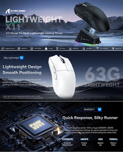Attack Shark X11 — Mouse Gamer Tri-Mode