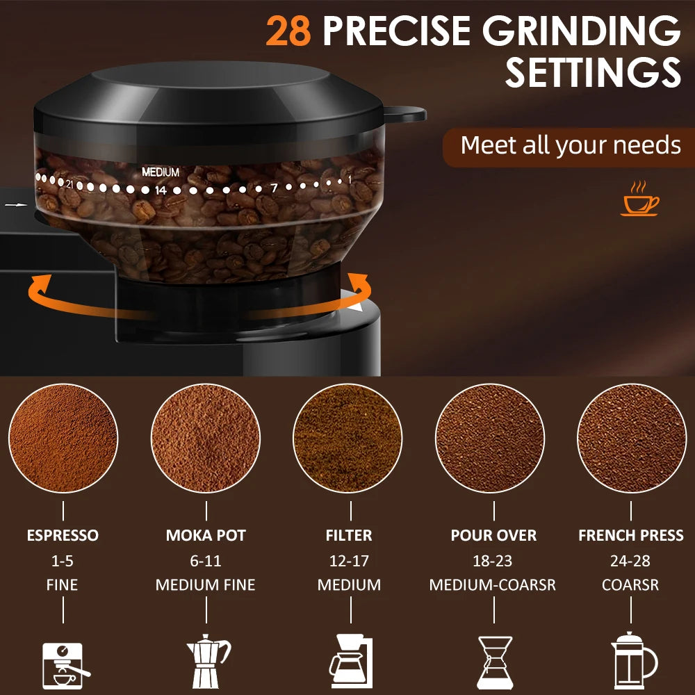 Moedor de Cafe Eletrico de Moendas KIRAINAFLY com 28 Regulagens