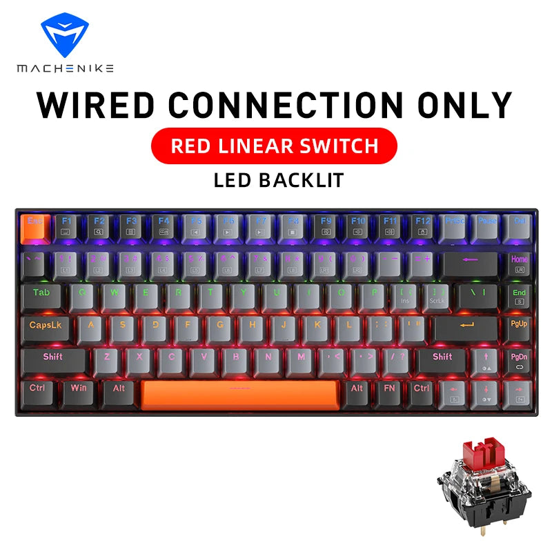 Teclado Mecânico Gamer Machenike K500A-B84 – Layout 75% Compacto (84 Teclas), Switches HUANO Hot-Swappable, Keycaps PBT Doubleshot e Cabo USB-C Removível