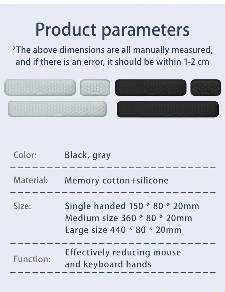Apoio de pulso para teclado e mouse em espuma viscoelástica, suporte ergonômico para as mãos, ideal para notebooks e laptops.