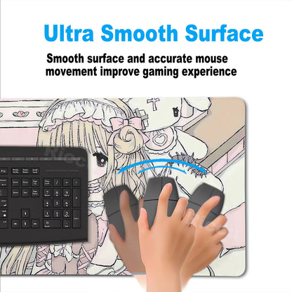 Mouse Pad Gamer Kawaii Anime Angel Girls XXL – Base Antiderrapante Rosa