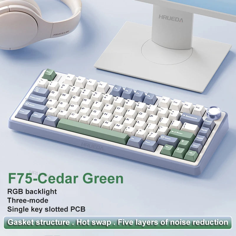 Teclado Mecânico Gamer AULA F75 75% RGB Tri-Mode 2.4G Bluetooth USB