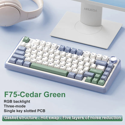 Teclado Mecânico Gamer AULA F75 75% RGB Tri-Mode 2.4G Bluetooth USB