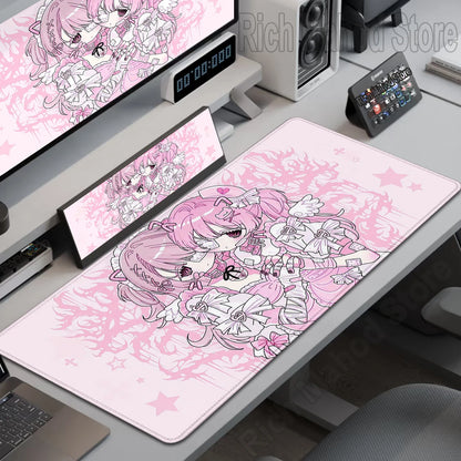 Mouse Pad Gamer Kawaii Anime Angel Girls XXL – Base Antiderrapante Rosa