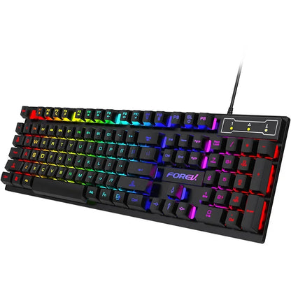 Kit Teclado Mecânico Gamer 104 Teclas Retroiluminado Rainbow e Mouse Com Fio – À Prova de Respingos