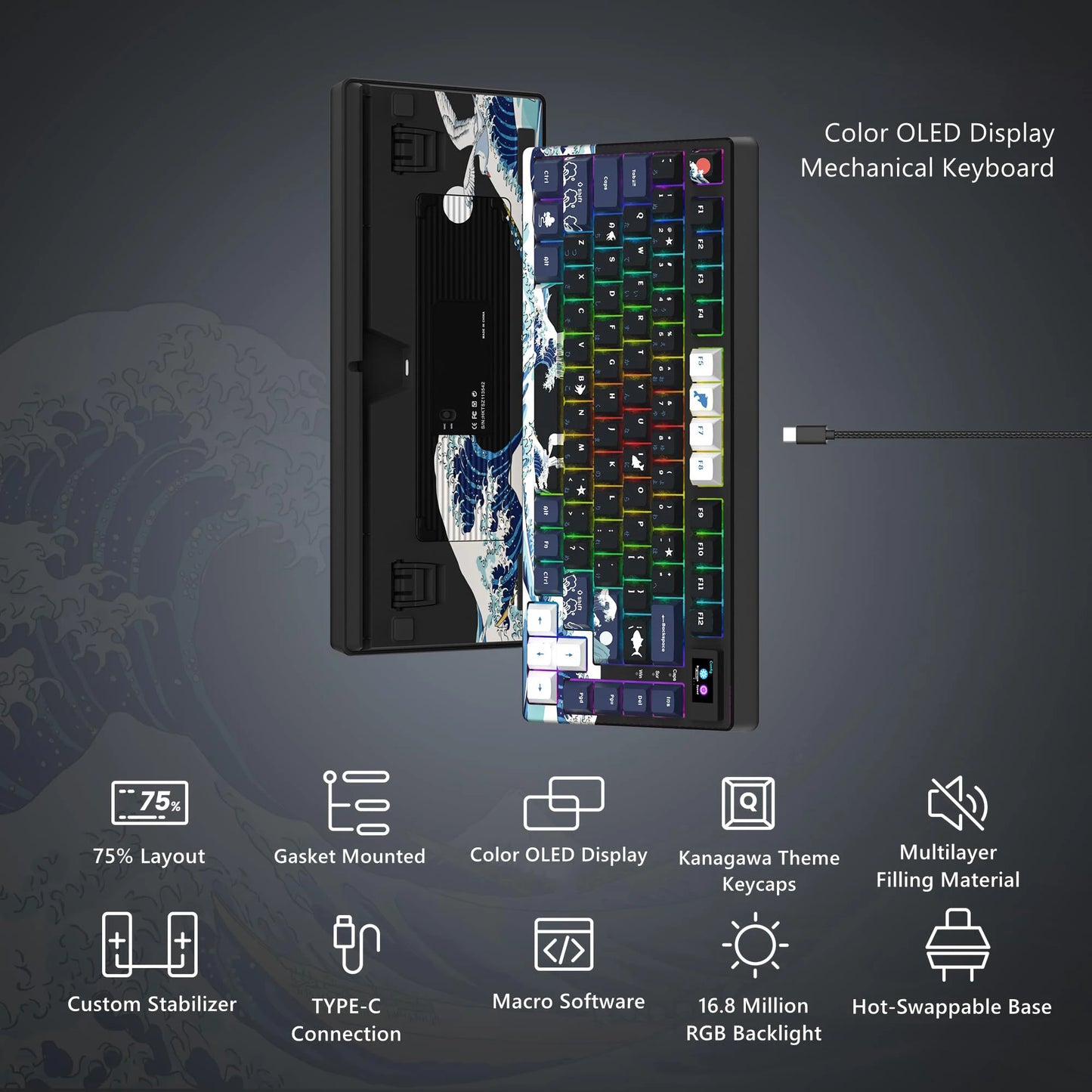 Teclado Mecânico Gamer Womier 75% – Tela OLED Integrada, Layout Gasket Mounted, Keycaps PBT Pudding, RGB Backlit e Switch Full Hot-Swappable