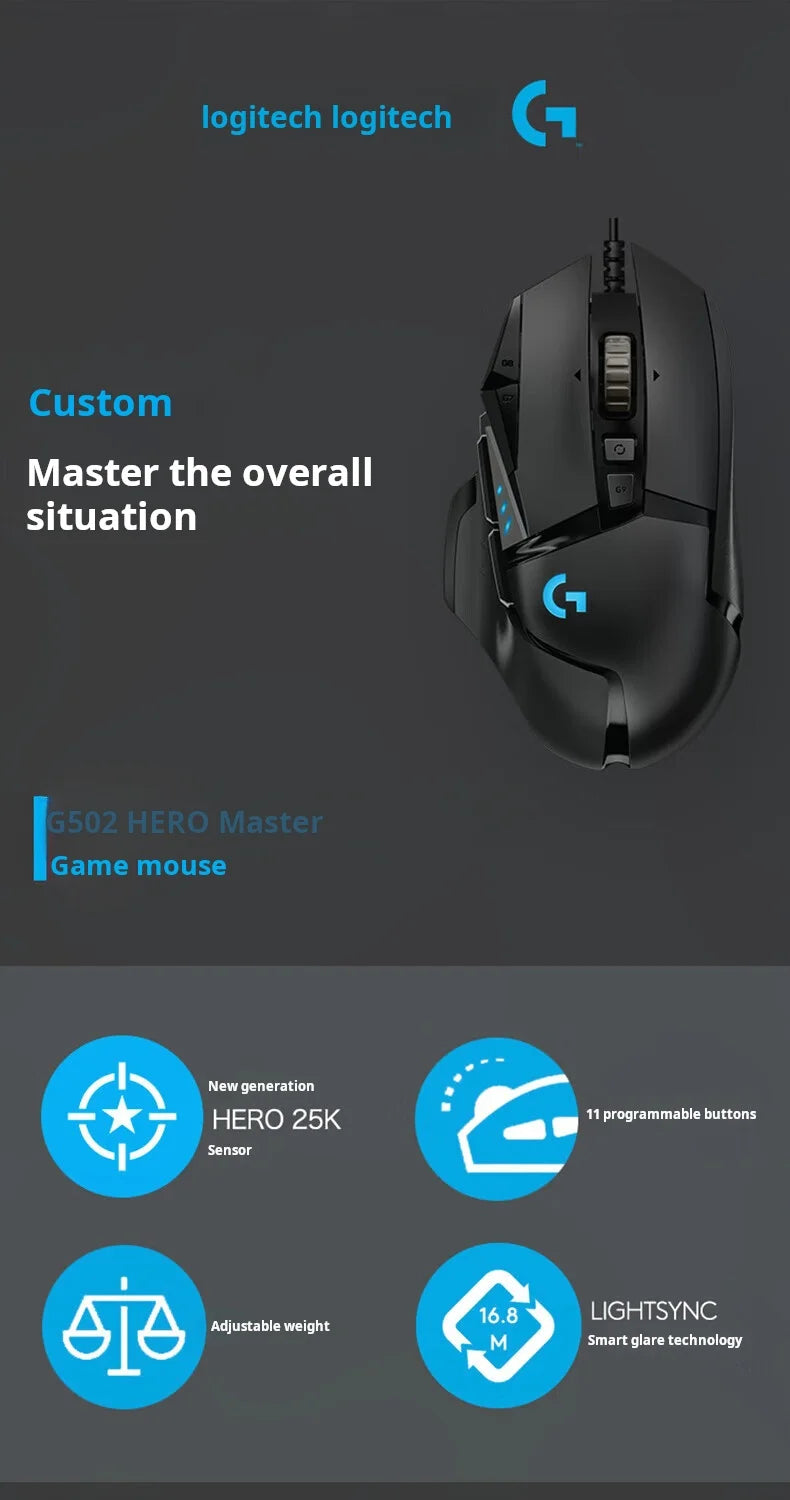 Mouse Gamer Logitech G502 HERO RGB com 11 Botões e 25.600 DPI