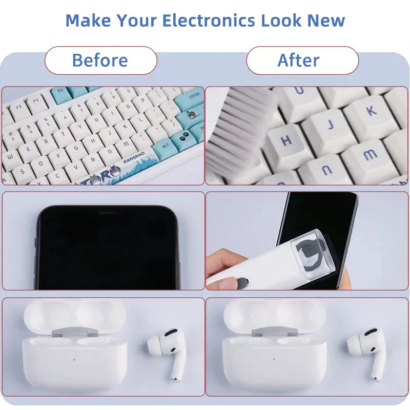 Kit de Limpeza Eletrônica 7 em 1 – Escova Multifuncional e Extrator de Teclas para Teclado, Notebook e Fones