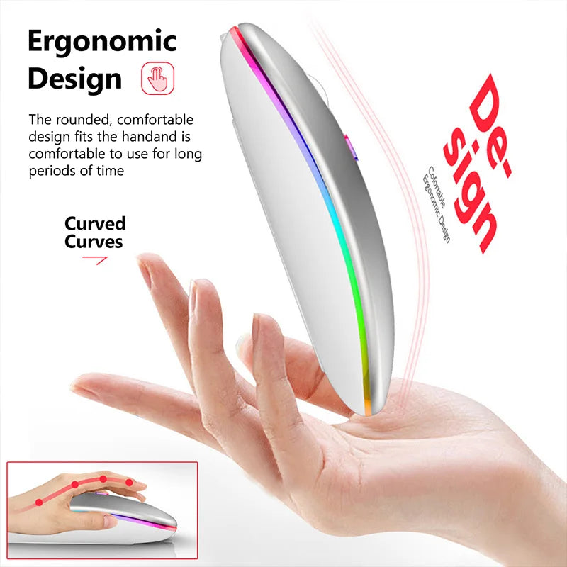 Mouse Sem Fio Dual Mode (Bluetooth + 2.4Ghz) Recarregável com Iluminação RGB e Teclas Silenciosas