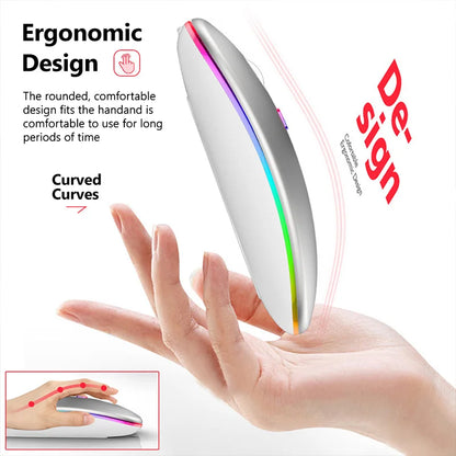 Mouse Sem Fio Dual Mode (Bluetooth + 2.4Ghz) Recarregável com Iluminação RGB e Teclas Silenciosas