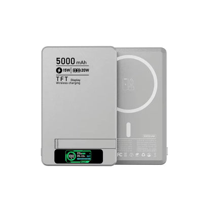 Carregador Portátil Power Bank Magnético 3 em 1 luxuglow – Carregamento Rápido Sem Fio (15W), Saída USB-C (20W), Suporte Retrátil e Display Digital para iPhone, Apple Watch e AirPods
