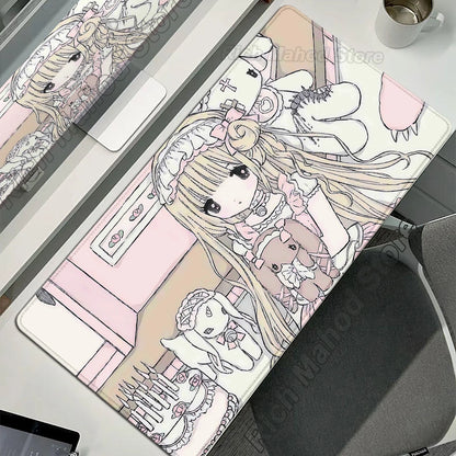 Mouse Pad Gamer Kawaii Anime Angel Girls XXL – Base Antiderrapante Rosa