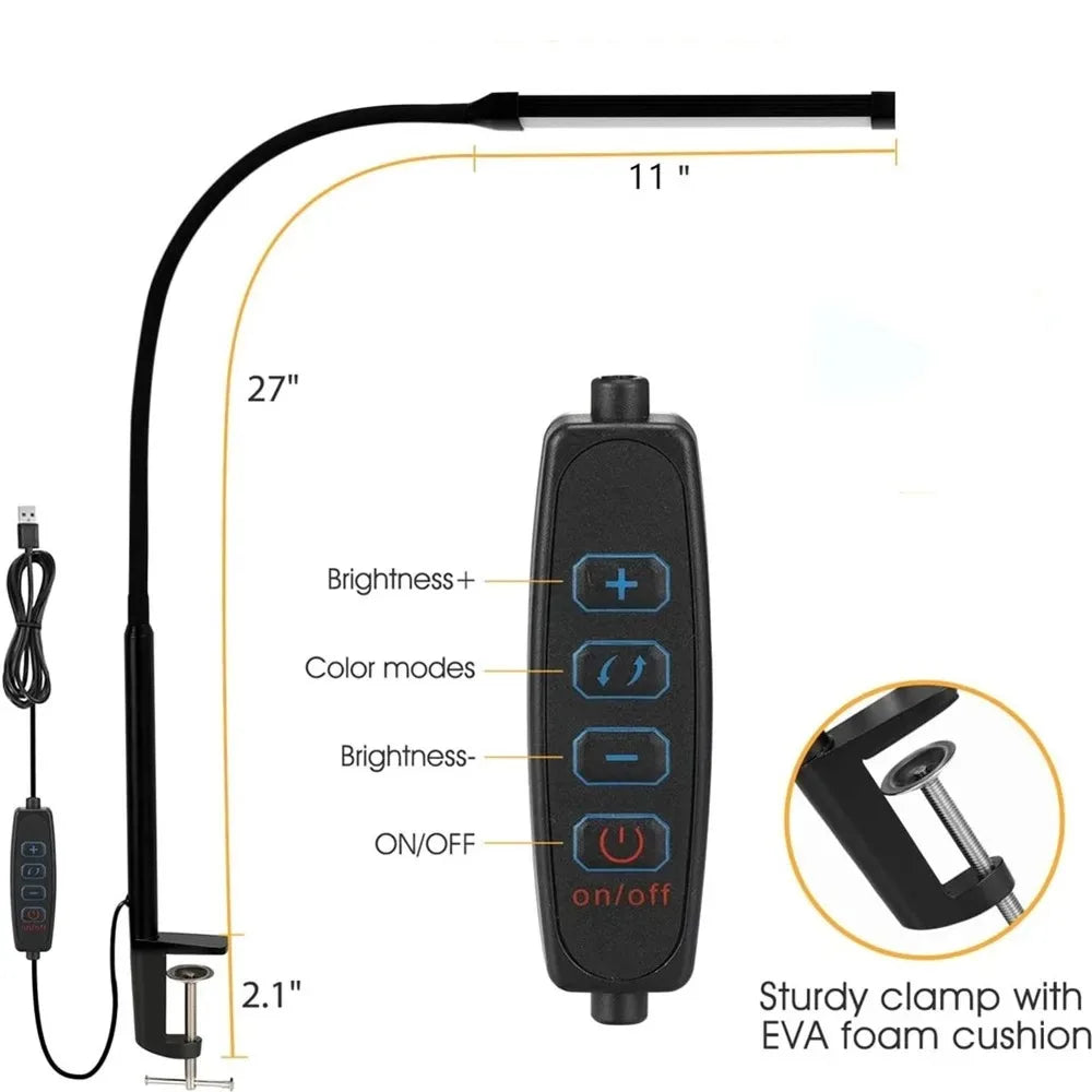 Luminária de Mesa LED DBF com Haste Flexível Gooseneck, CRI 90 e Controle Térmico/Luminoso (Single/Double Head)