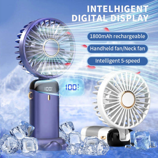 Mini Ventilador Portátil de Mão e Pescoço OIMG N15 Dobrável com Display LED e Suporte para Celular