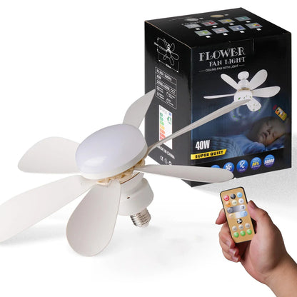 Lâmpada Ventilador de Teto LED 40W Bivolt E27 Dimerizável com Controle Remoto