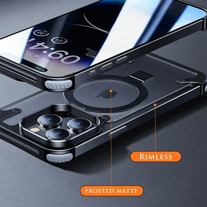 Capa Magnética Sem Bordas com Suporte em Liga de Alumínio para iPhone