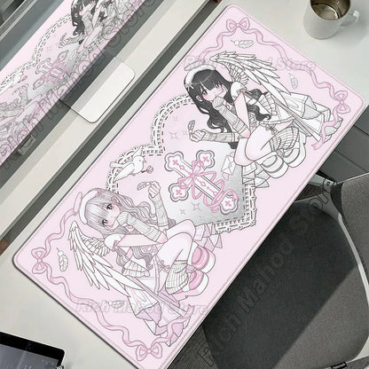 Mouse Pad Gamer Kawaii Anime Angel Girls XXL – Base Antiderrapante Rosa
