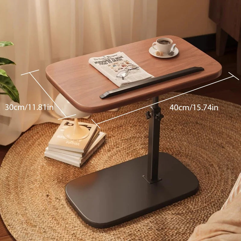 Mesa Lateral de Apoio com Ajuste de Altura e Rodinhas para Sofa e Cama