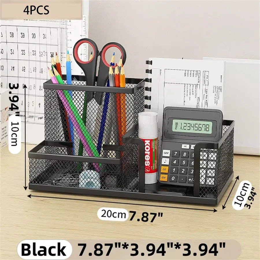 Organizador de Mesa de Metal Aramado Preto – Organizador Multifuncional com 3 Compartimentos
