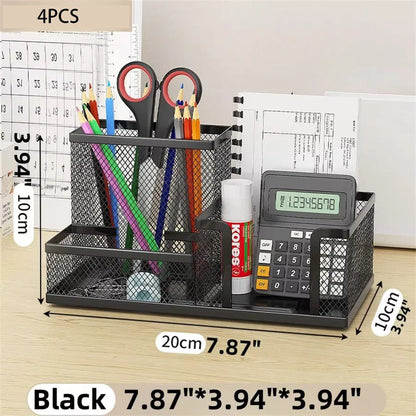 Organizador de Mesa de Metal Aramado Preto – Organizador Multifuncional com 3 Compartimentos