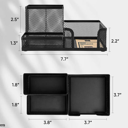 Organizador de Mesa de Metal Aramado Preto – Organizador Multifuncional com 3 Compartimentos